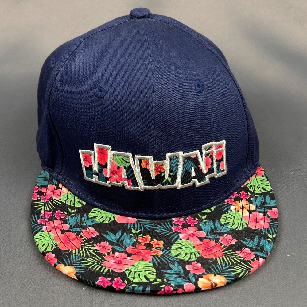 Hawaiian Headwear Navy Hawaii 808 Floral Hat 100% Cotton Embroidered Adjustable